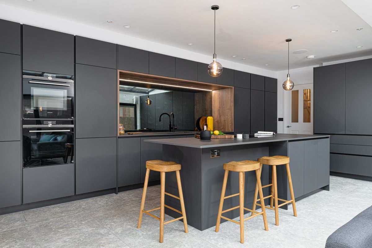 Modern Matt Graphite Kitchen With Timber Details